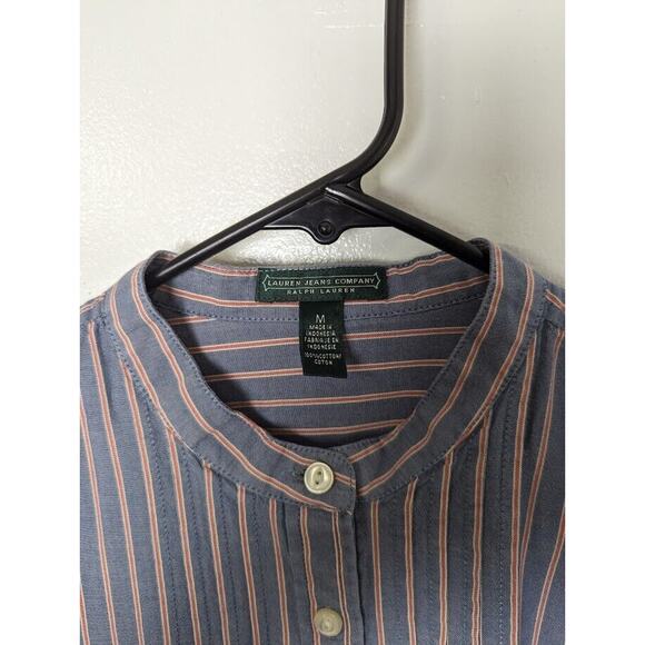 Lauren Ralph Lauren Size M Front Pleats 3/4 Button Up Band Collar Blue S… - Picture 5 of 9